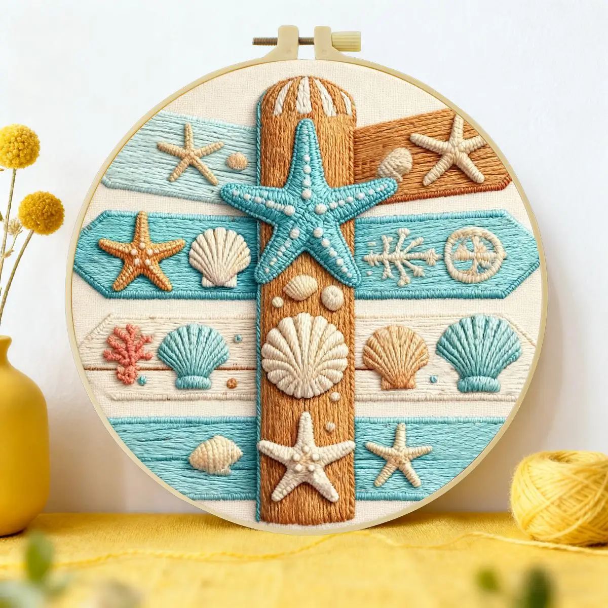 1 Stück 20X20CM/15X15CM 7,87/6,3 Zoll Seestern-Stickerei-Starter-Kit DIY-Kit DIY-Stickerei-Set Handarbeiten Heimdekoration – Detail 1