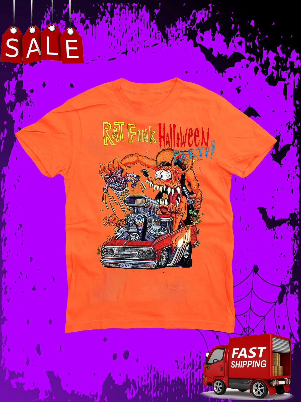 

Happy HALLOWEEN Ed Roth Rat Fink Gift For Fan S-2345XL Orange T-shirt TMB3384