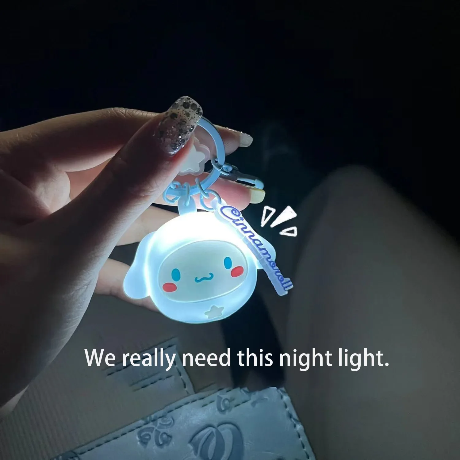 MINISO Sanrio Genuine Dharma Prayer Luminous Pendant Cinnamoroll Melody Kuromi Luminous Keychain Car Decoration and Pendant