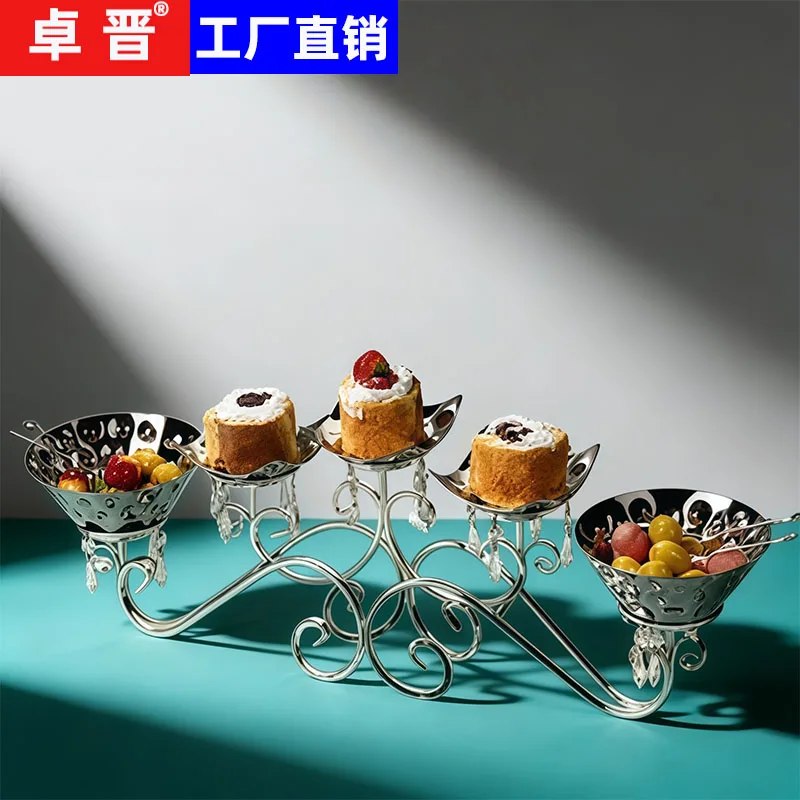 Commercial three-layer stainless steel fruit trays, fruit basins, carts, snack racks, sashimi platters, cold dish salad plates,