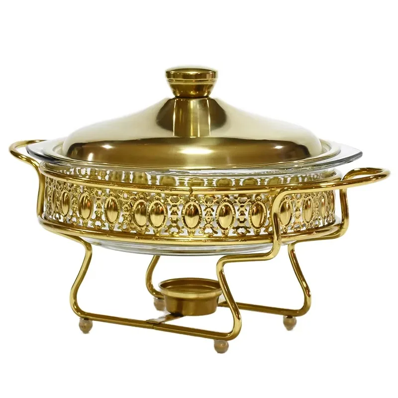 

Best Hotel Wood Kitchenware Set Gold Stainless Steel Food Warmer Hot Soup Pot Chapati Box Cooking Utensils Chafing Dish