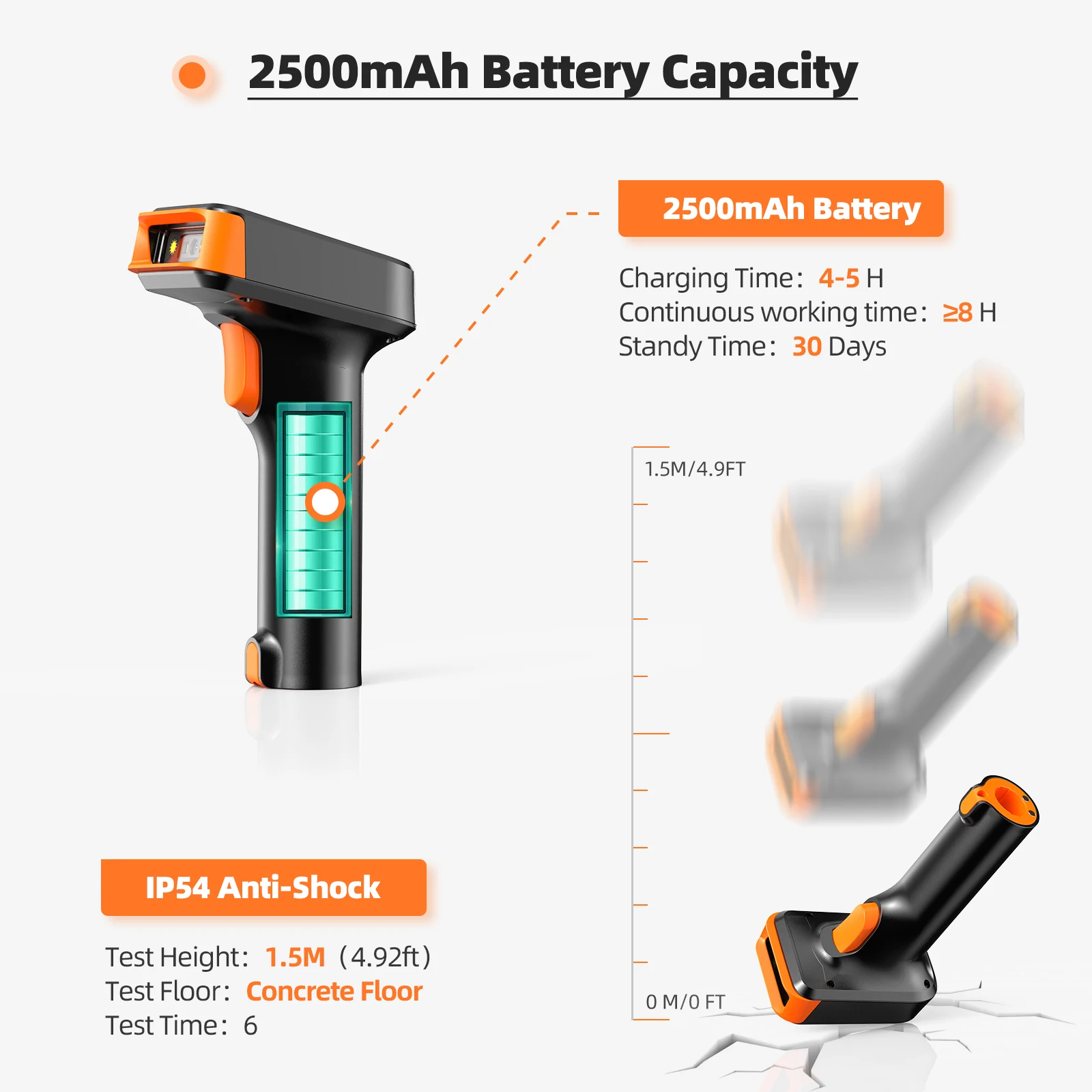 Eyoyo 2D Bluetooth QR Code Screen Reader With Base 3-in-1 Wireless Barcode Scanner 2500mAh Battery With Power Level Indicator