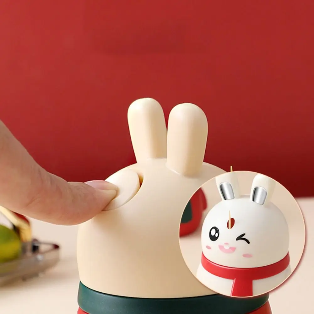 Table Decoration Automatic -Up Rabbit Toothpick Box Plastic Dust-proof Toothpick Holder Press Design Toothpick Dispenser Gift