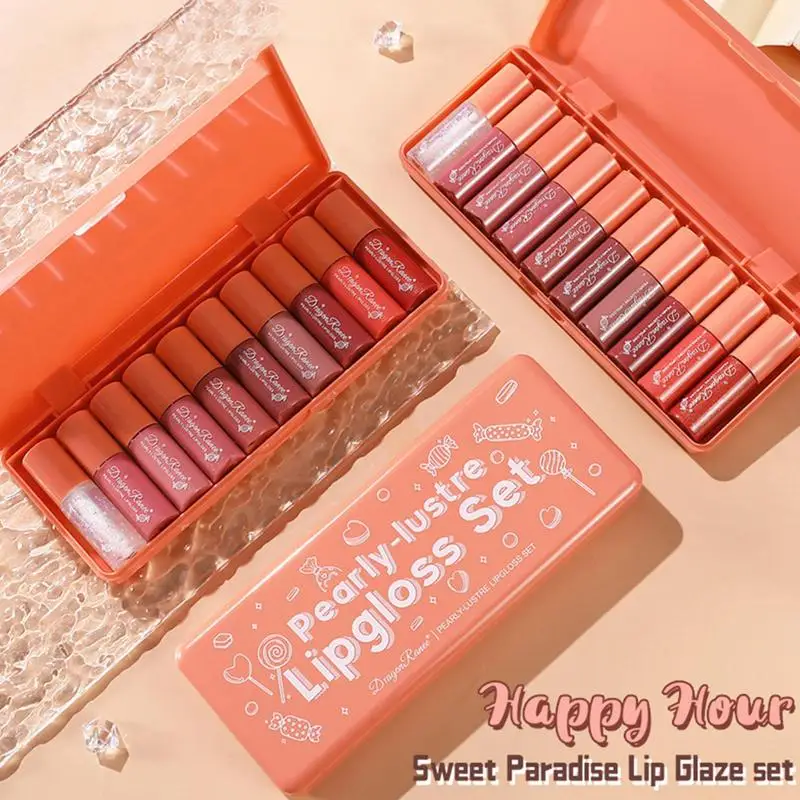 Lip Gloss Sample Set, Lip Gloss Amostras Laranja, Batom hidratante, Lips Light Lines, hidratante, impermeável, 3,5g, 10 pcs