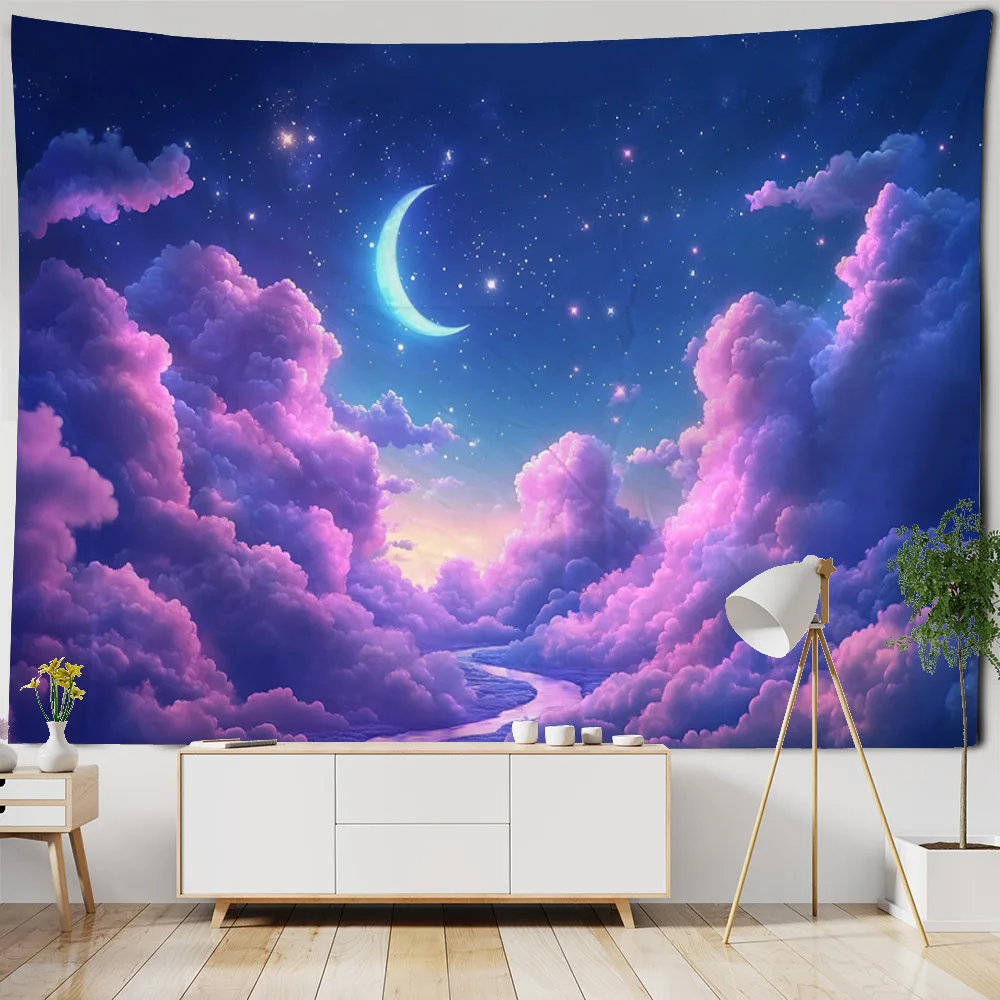 Tapestries of dreamy starry sky landscapes, moon stars, hippie home decor backgrounds, bedroom and dormitory wall hangings