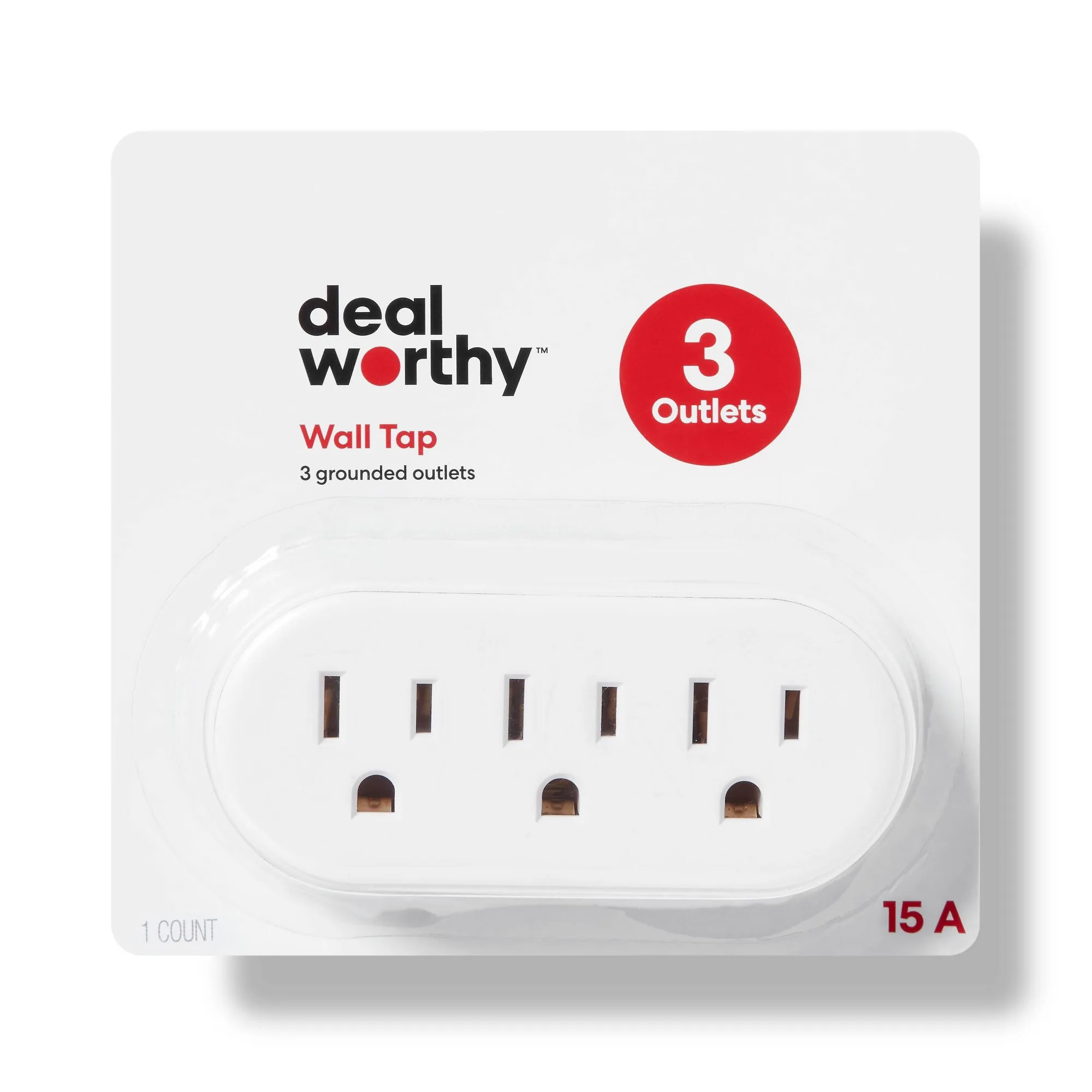 White 3 Outlet Wall Tap Multi Plug Extender, 15 Amp Space Saving Adapter For Home Office Power Expansion
