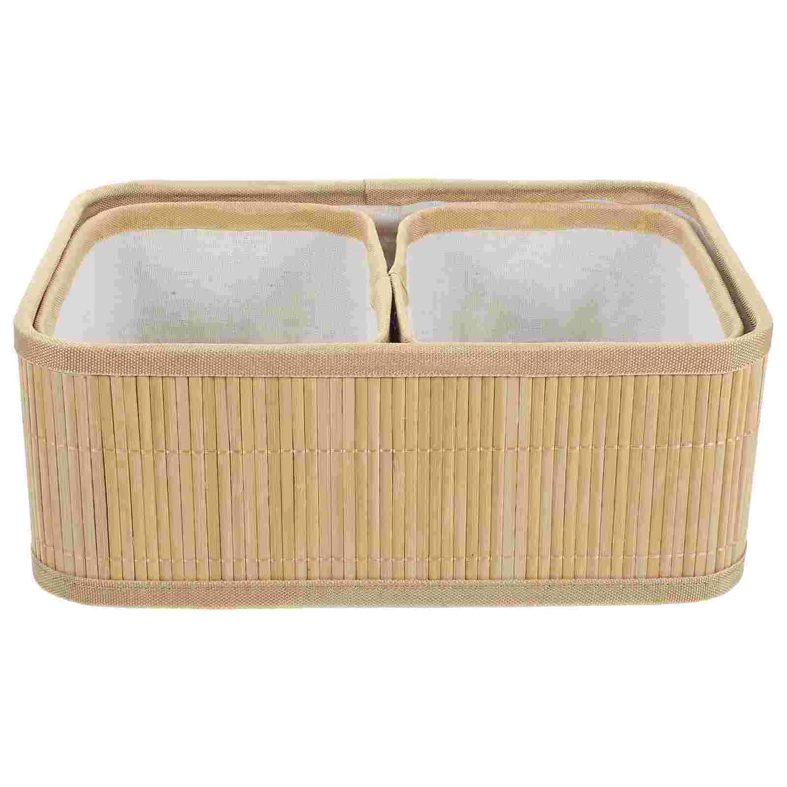 

3 Pcs Lid Bamboo Storage Basket Toy Bins Book Organizer Woven Sundries Handle Baskets