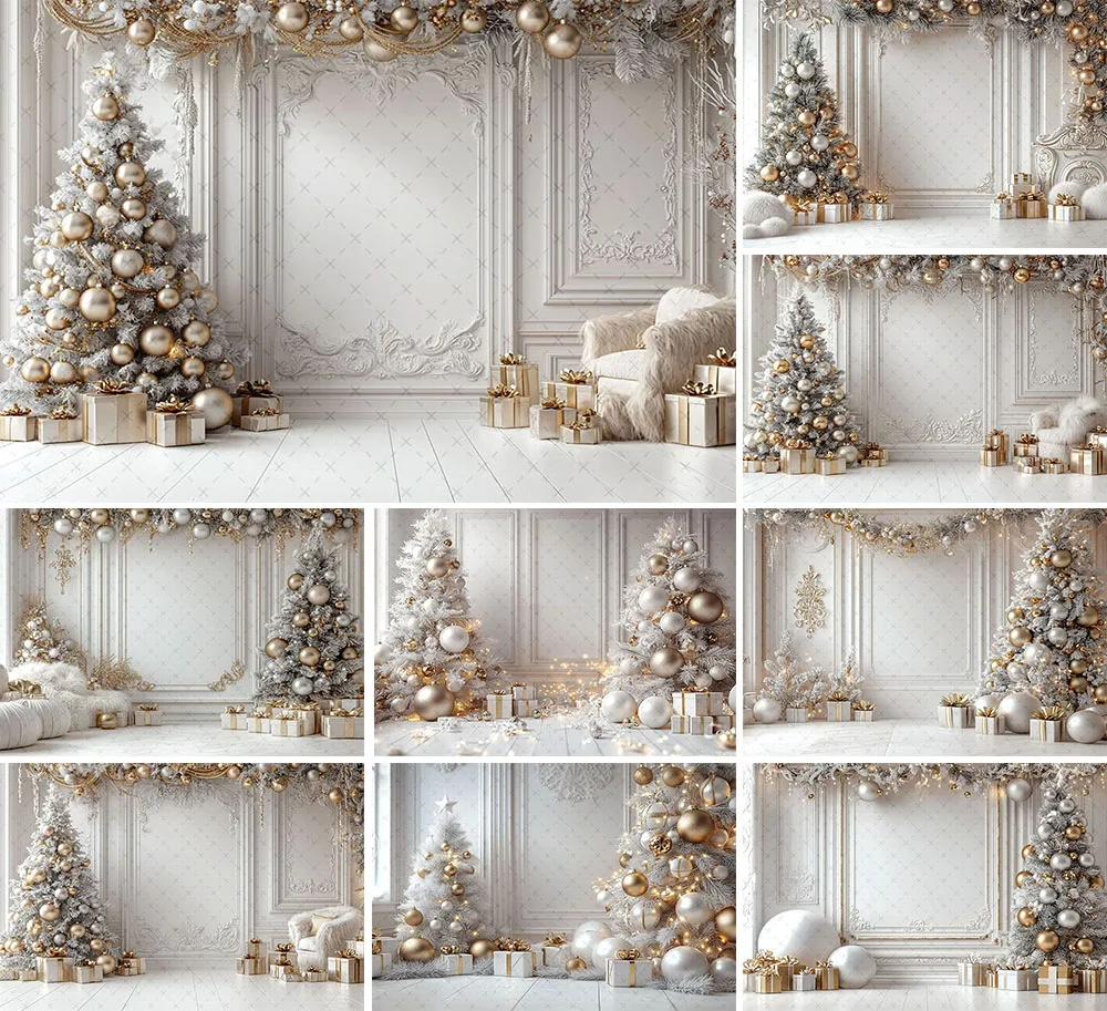 Mehofond Photography Background Christmas White Wall Gifts Xmas Tree Kids Holiday Family Portrait Decor Backdrop Photo Studio