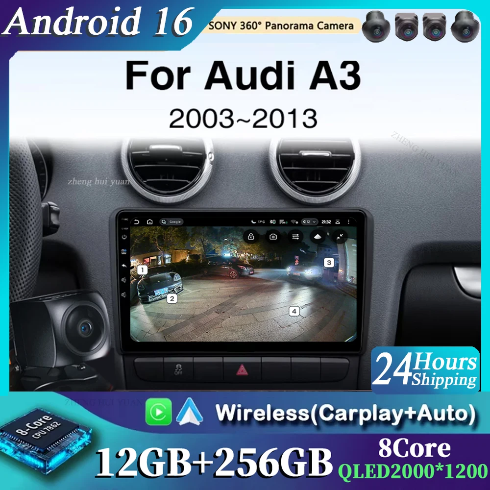 

Для Audi A3 8P 2003-2013 Android 16 GPS WIFI 4G Carplay&Auto Автомобильная магнитола с навигацией QLED Мультимедийный стереоплеер BT
