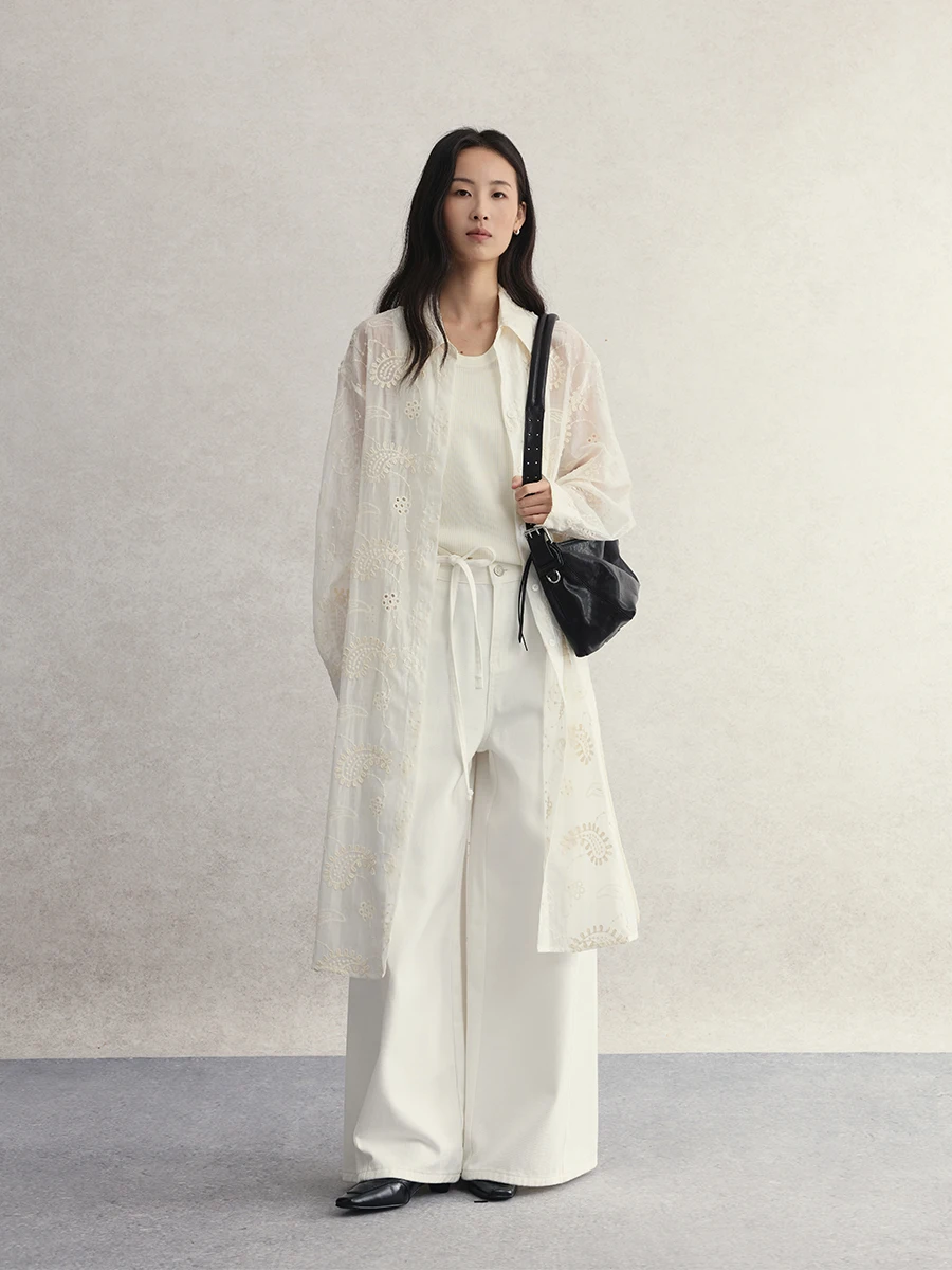 

Женская модная солнцезащитная накидка свободного кроя с вышивкой и ажурными элементами, длинный рукав, Caremind Ele