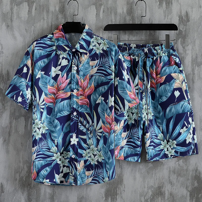

Comfortable flowers plants leaf coconut tree 3D Print shirt +Shorts Two Piece Set Short Sleeve Flip collar shirts half pants