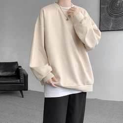 New Spring Loose T Shirt Men Fashion Solid Color Long Sleeve O Neck Tees Tops Mens Cotton Casual Streetwear Hip Hop T-Shirts Man