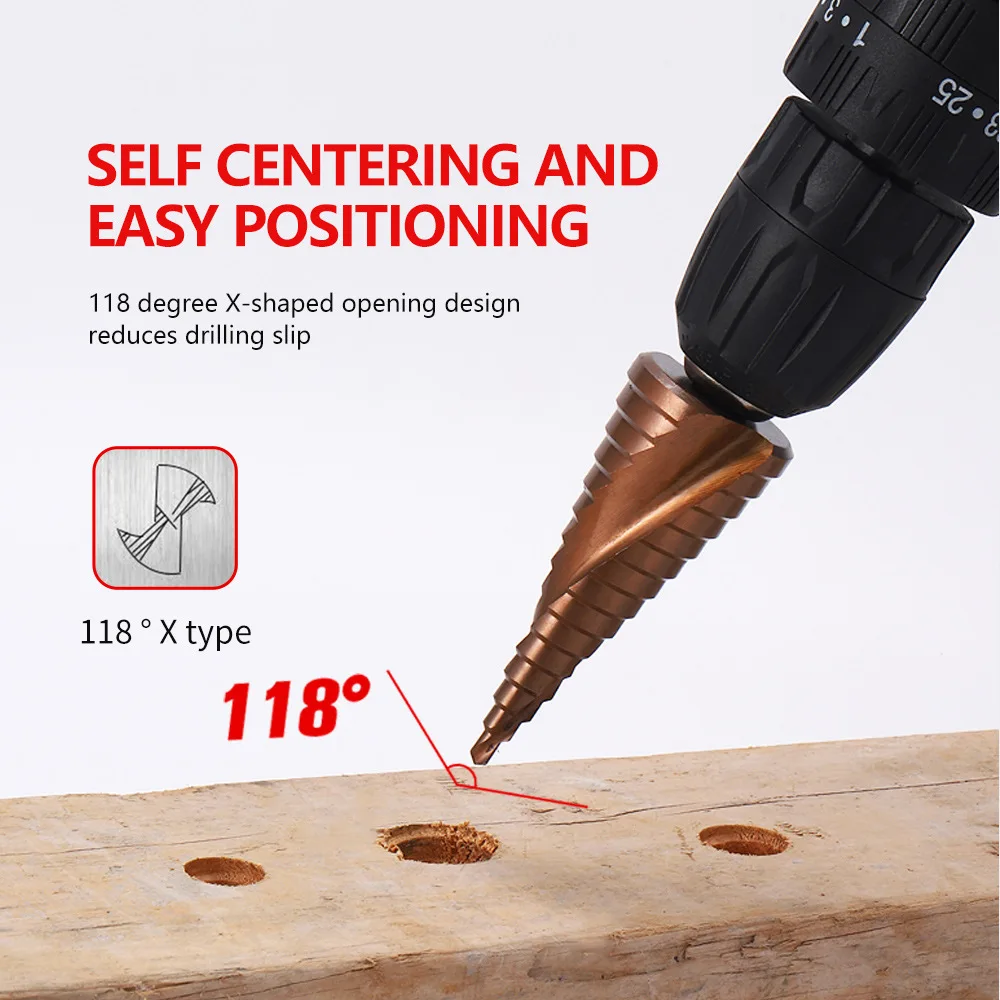 M35 Cobalt Step Drill Bit Spiral Groove Hex/Triangular Shank HSSCO  Conical Drill Metal Perforator Hole Cutter Tool