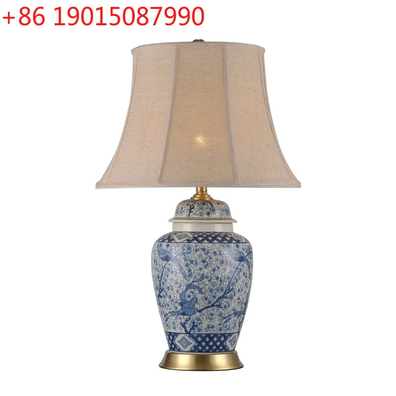 

Керамическая настольная лампа, ручная роспись, ретро, синий и белый фарфор, модель гостиной, спальня, новый китайский кабинет
