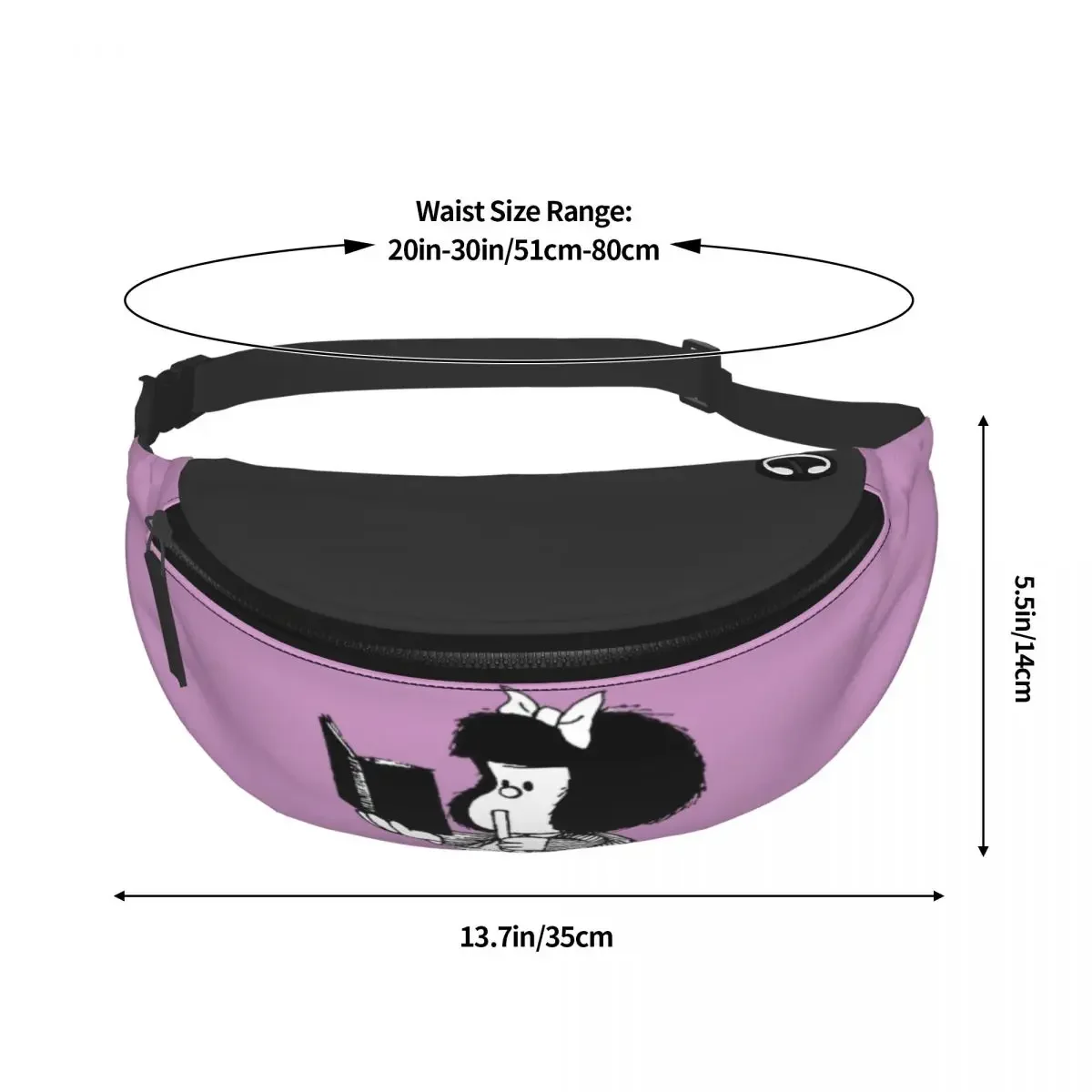 Casual Mafalda Fanny Pack com Notebook para Homens e Mulheres, Quino Comic Cartoon, Bolsa de cintura crossbody para correr, Bolsa de dinheiro para telefone