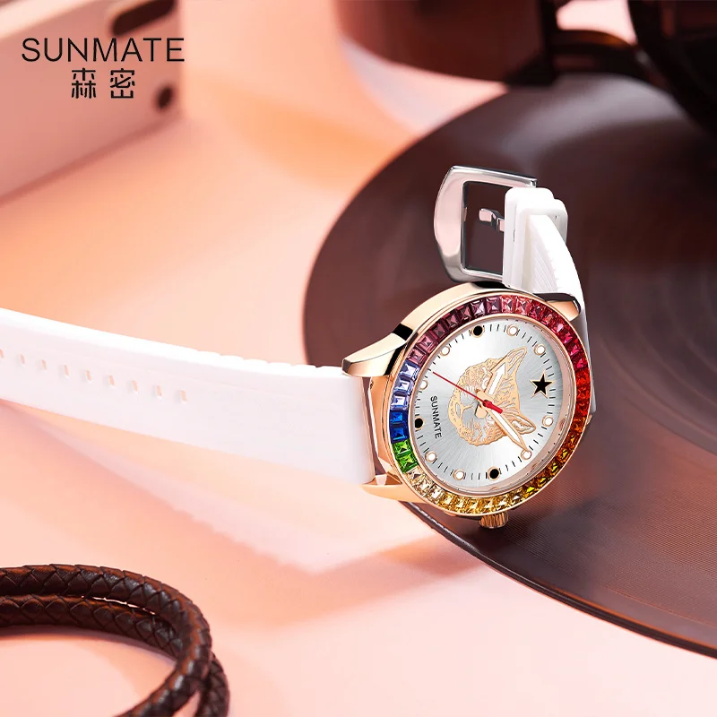 SUNMATE Premium Luxury Elegant Women's Watch Waterproof Japanese Quartz Movement White Silicone Strap Includes Free Watch Box