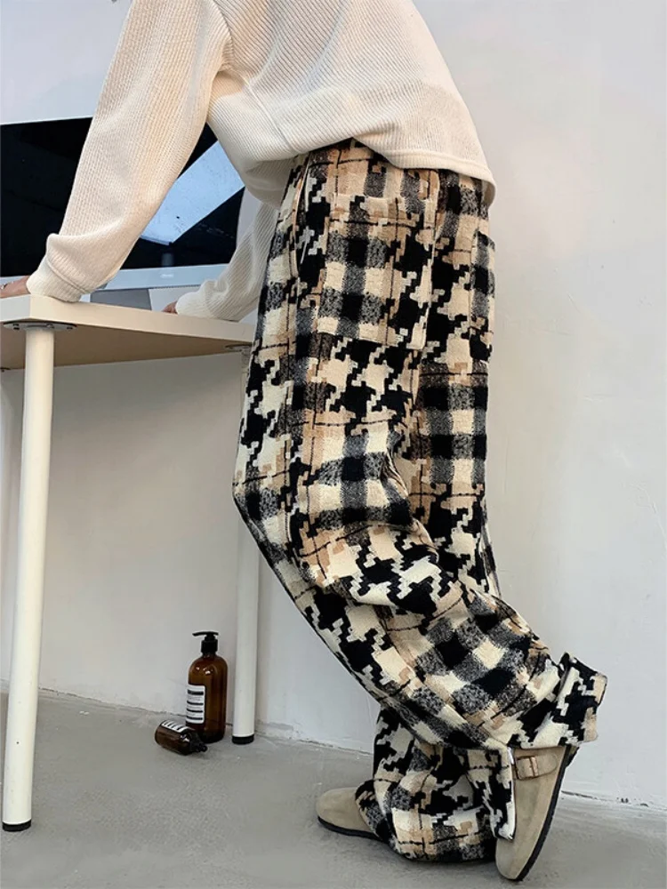 

Men's High-End Casual Pants Spring Autumn Plaid Loose Straight Leg American Sle Trendy Streetwear Cargo Pants