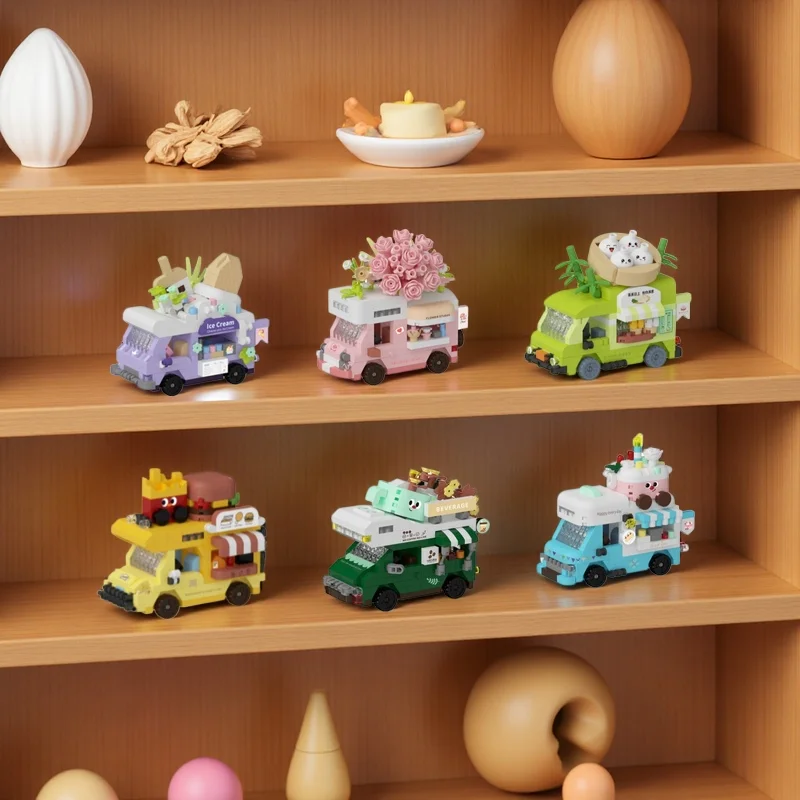 6 sets of 400+ PCS classic street food cart building block toys, cool and fun, for playing and displaying, holiday gift