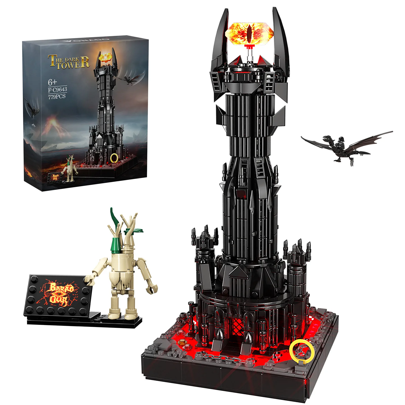 

Classic Creative Hot Lorded Black Devil Tower Building Block Set and Paper Manual LED Light Kit Rings Magic Fortress Castle Toys