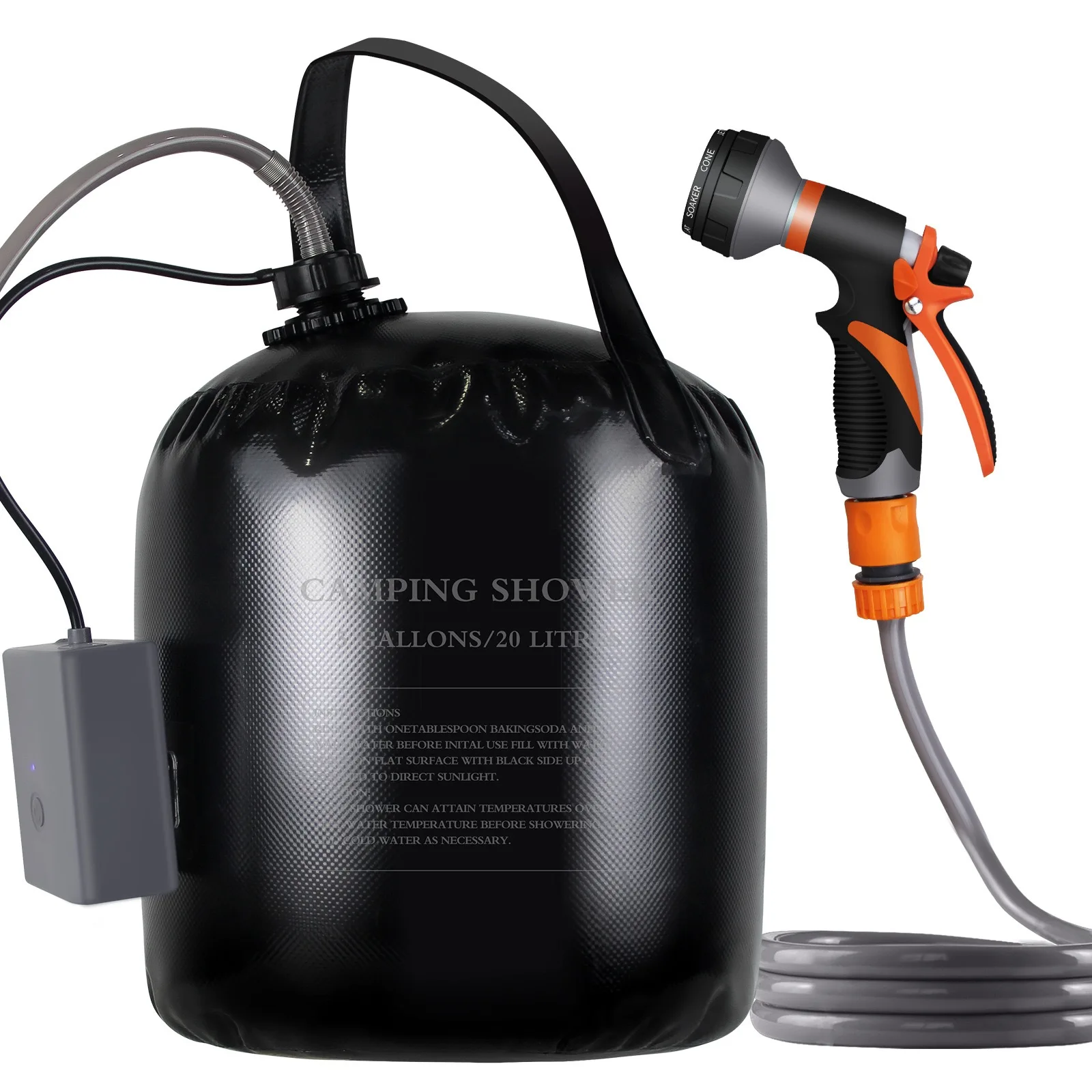 

Portable Camping Shower Rechargeable Air Pump Outdoor Electric Camping Shower Solar Heating Built-in Thermometer with 20L Bag