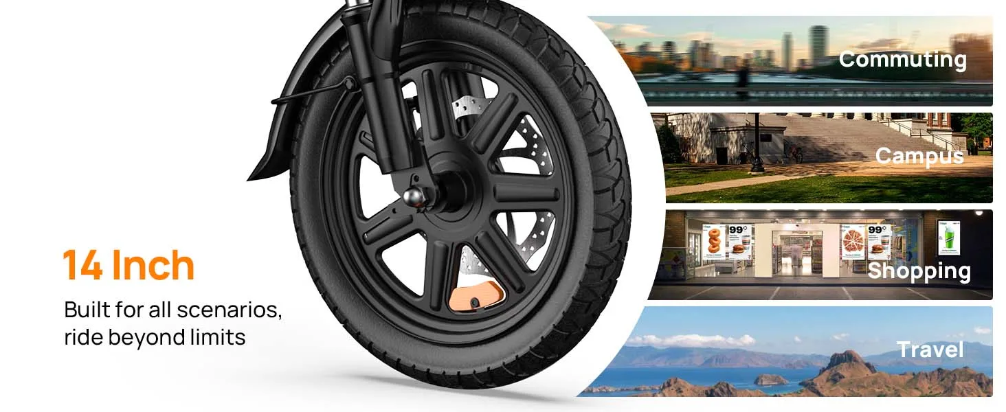URLIFE 14 Inch Foldable Adult Electric Bike Peak 500W Motor 48V 7.5Ah Removable Battery Up To 40 Miles Range 3H Fast Charging City Commuter Folding Ebike