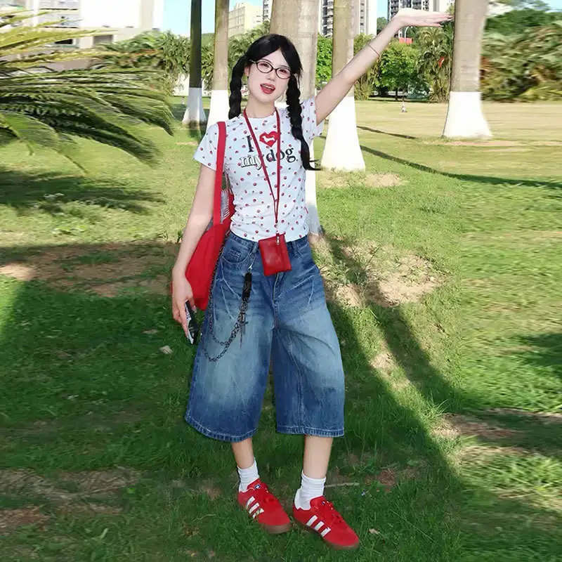 

High Waist Blue Jeans Seven-Foot Pants Women Summer Thin Wide Hip Large Size Slim Wide Leg Pants Commute Style Ultra Thin