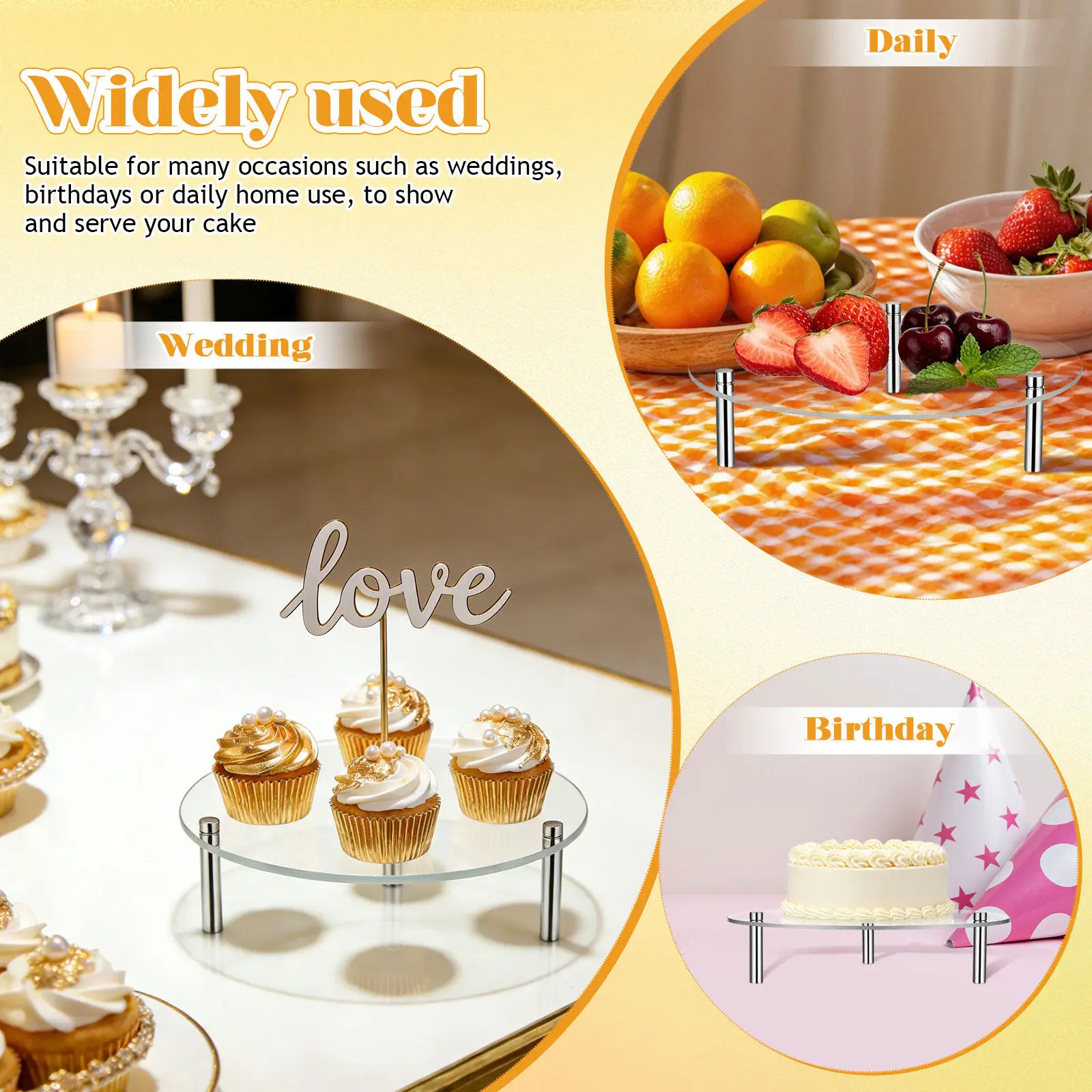 3Pcs Acrylic Cupcake Display Stand Clear Cake Holder Dessert Riser Figure Collection Rack Transparent Kitchen Baking Accessories