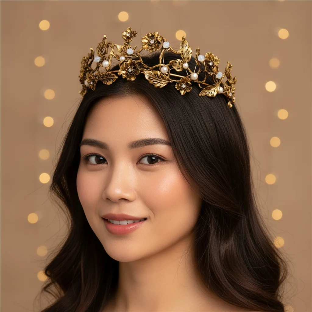 

European and American Bride Baroque Crown Mori Leaf Headband Wedding Accessories Bride