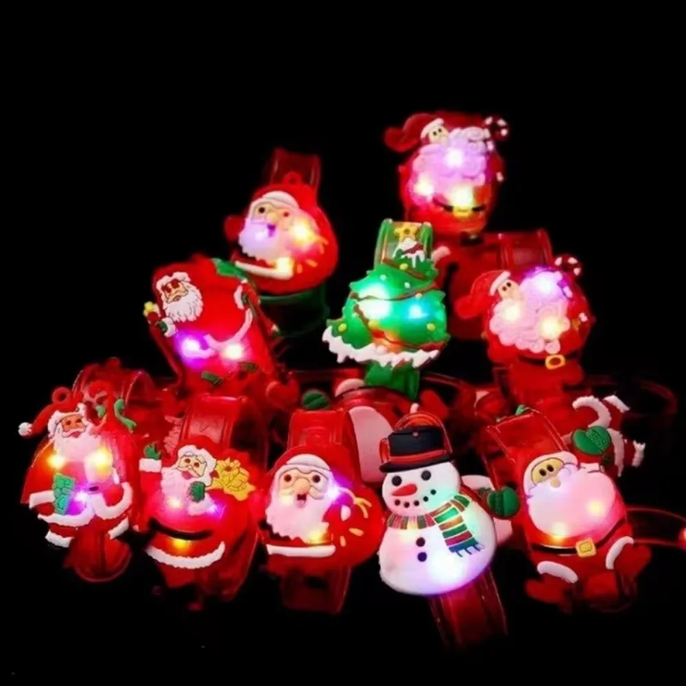 Braccialetti luminosi a LED in plastica da 3 pezzi Braccialetti luminosi con effetto incandescente per cartoni animati Giocattoli per bambini regolabili Celebrazione natalizia