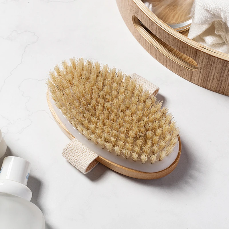 Natural Bristle Brush Soft Wet Dry Skin Body SPA Brush Bath Massager Home Dry Wet Back Shower Brushes Exfoliating Bathing Brush