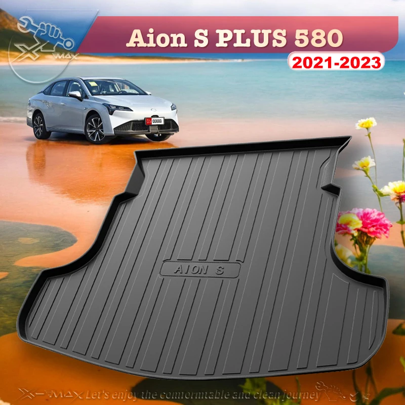 

Коврик для багажника автомобиля Aion S PLUS 580 2021-2023, всесезонный черный грузовой коврик 3D формы, лазерные измерения, подкладки для багажника