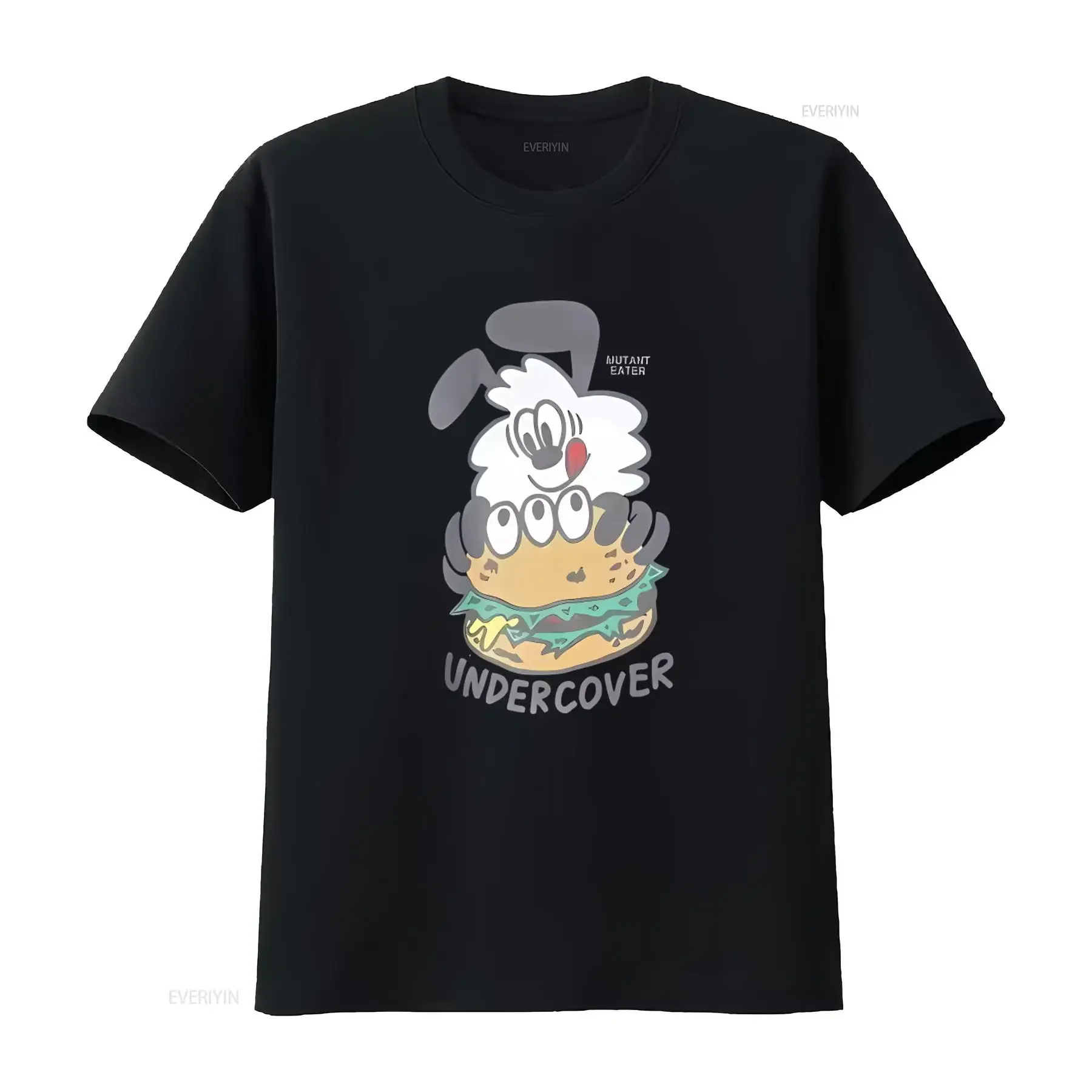 Camiseta Preta 2023 Mutant Eater Undercover Verdy Print para Moda Streetwear Vintage Lavada Estilosa com Estampa Gráfica