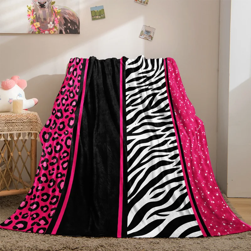 Hot Pink Leopard Zebra Flannel Blanket Soft Throw Blanket Warm Blanket Lightweight Blanket for Sofa Bed Home Decor Gift Blanket