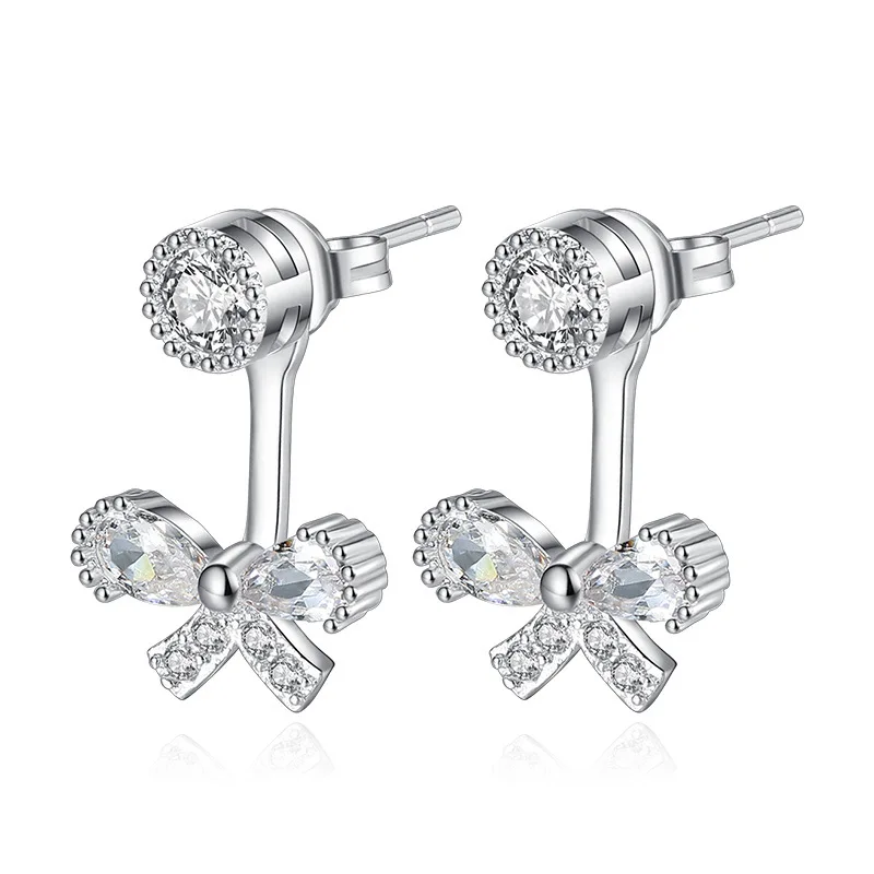 

925 Sterling Silver Earrings Bow Zircons Earrings Ladies Fashion Minimalist Birthday Party Wedding Anniversary Jewelry Gift