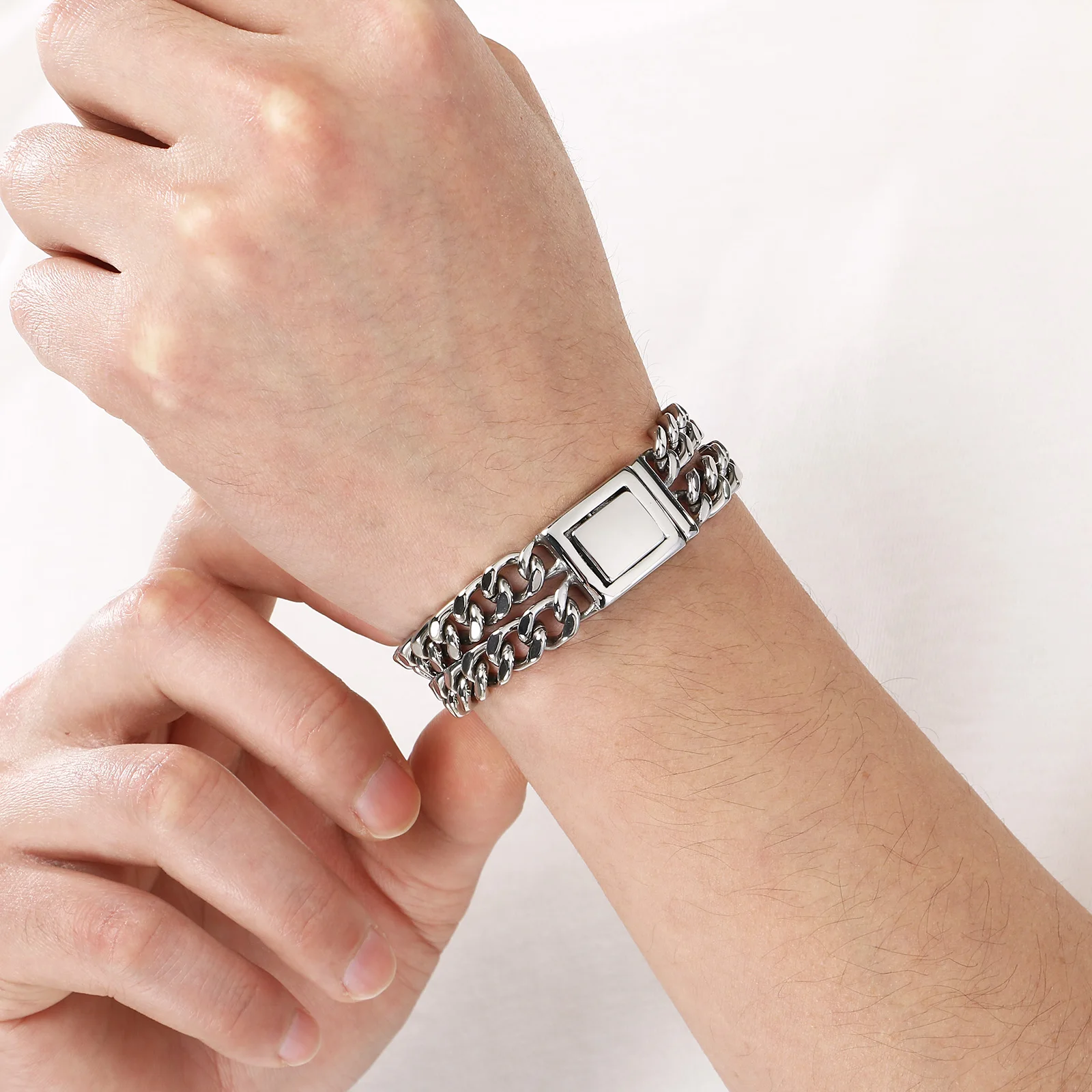 Fongten Creative Three Row Cuban Chain Stainless Steel Bracelet For Men Street Trendy Hip Hop Bracelet Fashion Jewelry Birthday