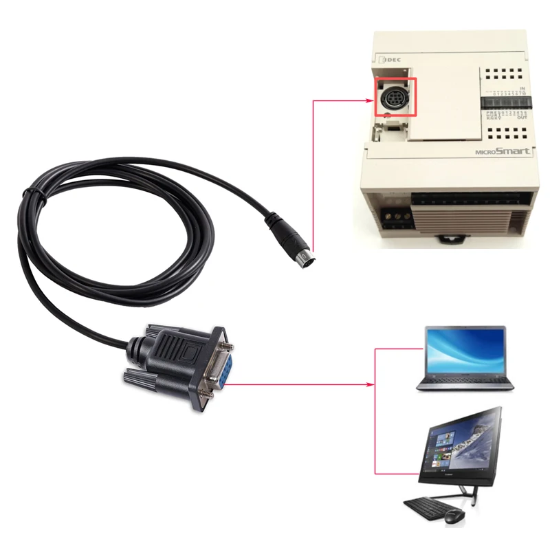 For IDEC FC4A FC5A Series PLC RS232 DB9 Female to Mini Din 8P Serial Programming Cable FC2A-KC4C