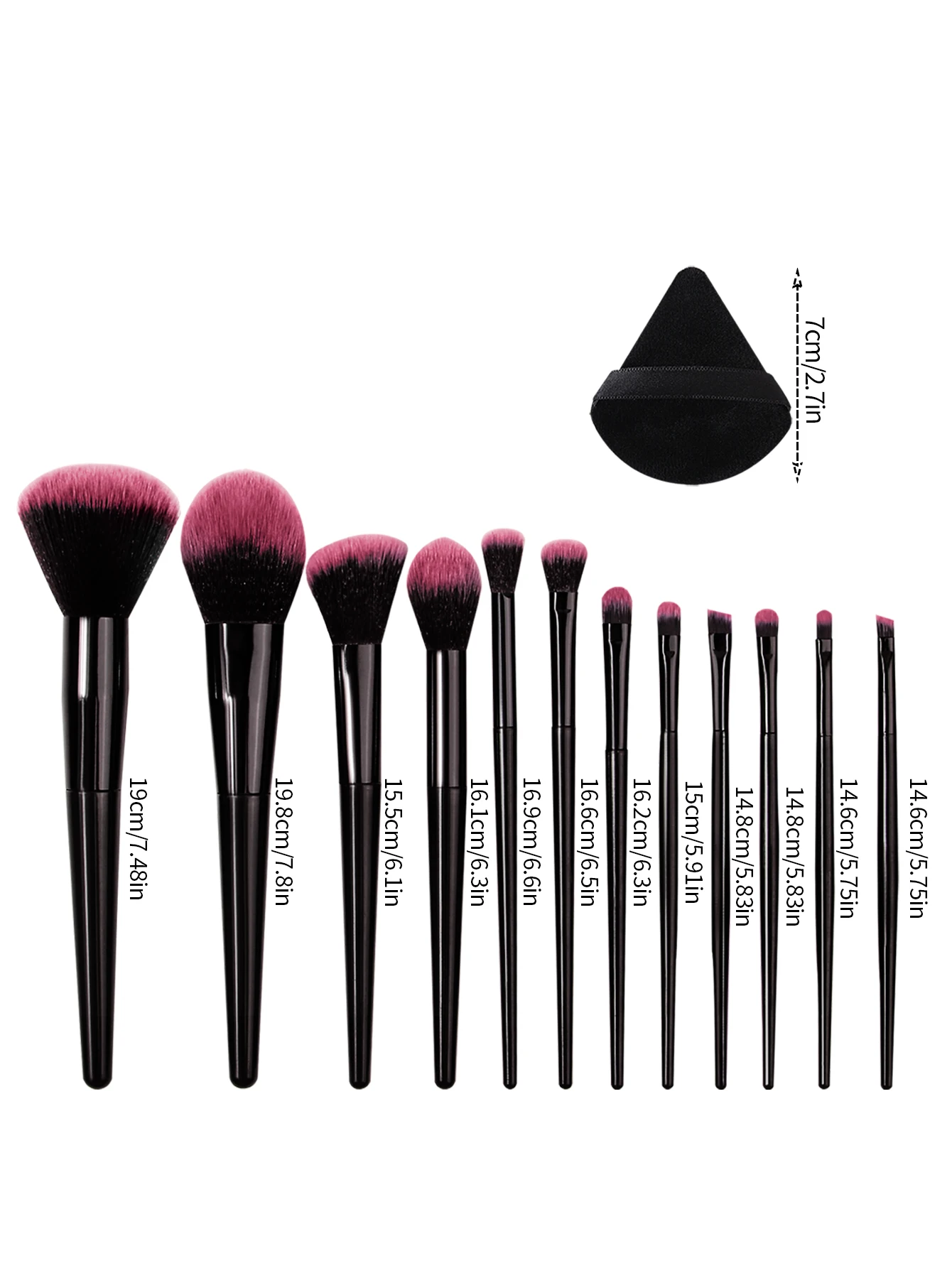 Hot Sale 14Pcs Complete Makeup Brushes Kit, Soft Skin-Friendly Fluffy Cosmetic Brushes with Black & Pink Triangle Makeup Puffs