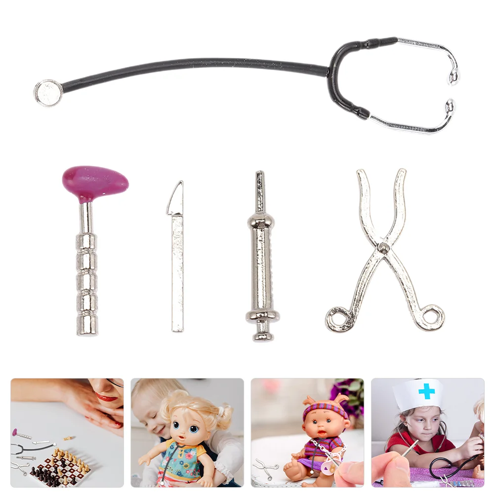 

Dollhouse Doctor Tools Mini Suit Stethoscope Imagination Play for Kids Nurse Miniature Hammer