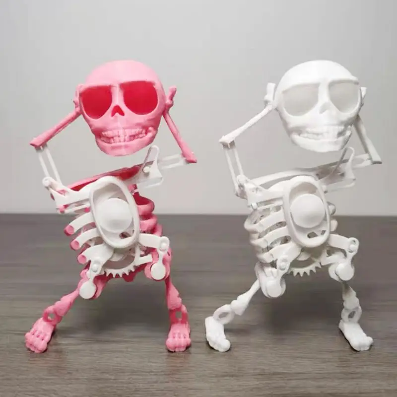 

3D Colorful Dancing Movable Skeleton Head Shaking Fake Human Body Bones Model Halloween Clockwork Toy For Children Kids