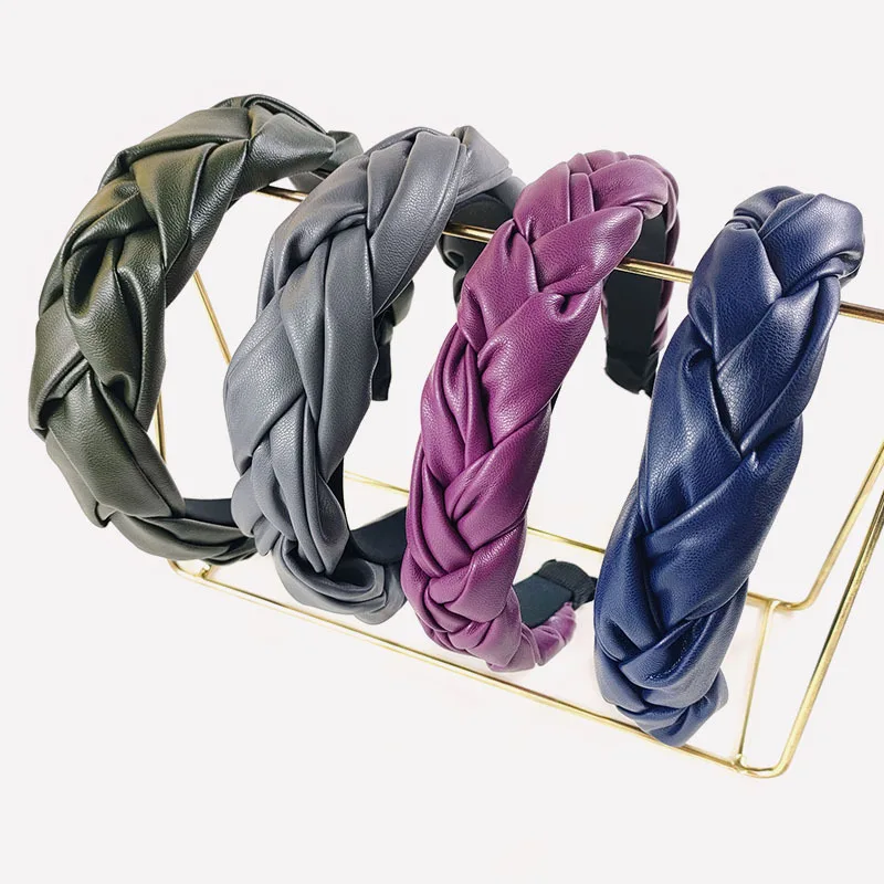 PU Leather Cross Knotted Headbands,Top Knot Pu Hairbands Mothers Daughters Hair Accessories for Girls and Women