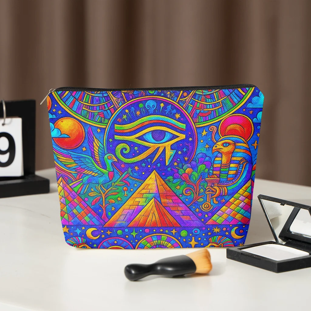 1 Piece Egyptian Hieroglyphic Art Makeup Bag - Multifunctional Zipper Pouch for Women, Perfect Travel Zipper Storage Bag, Fun Birthday Gift