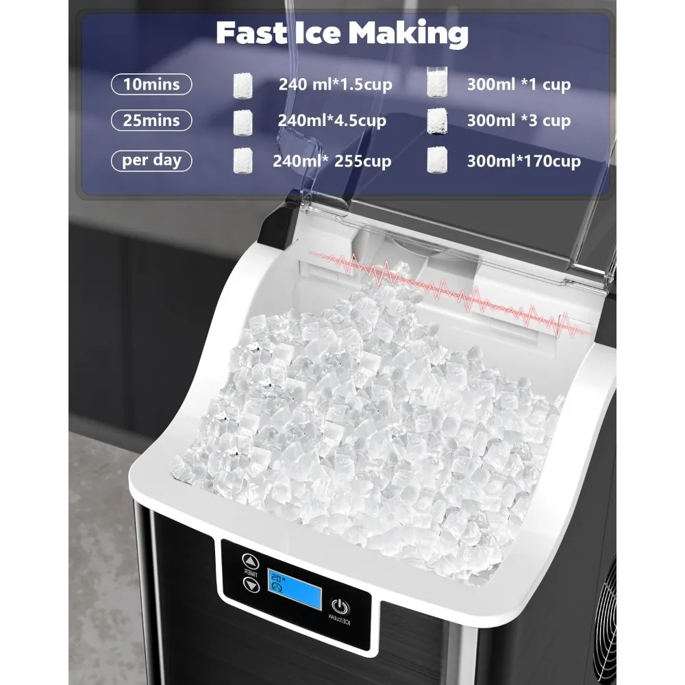 HAOYUNMA Bancada Ice Maker, Esmagado Ice Maker, auto limpeza, temporizador 24H, 45lbs/Day, 3,3 Libras Cesta