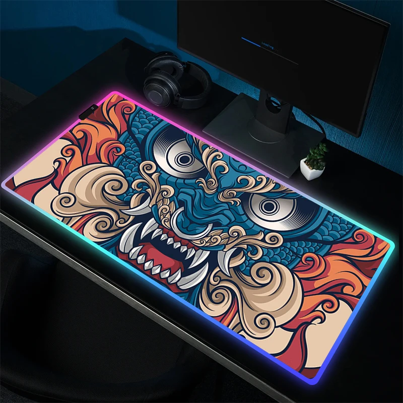 Japanes Dragon Mousepad Large Gaming Mouse Mat RGB HD Print Mouse Pad Gamer Locking Edge Carpet LED Game Rubber Accessories XXL