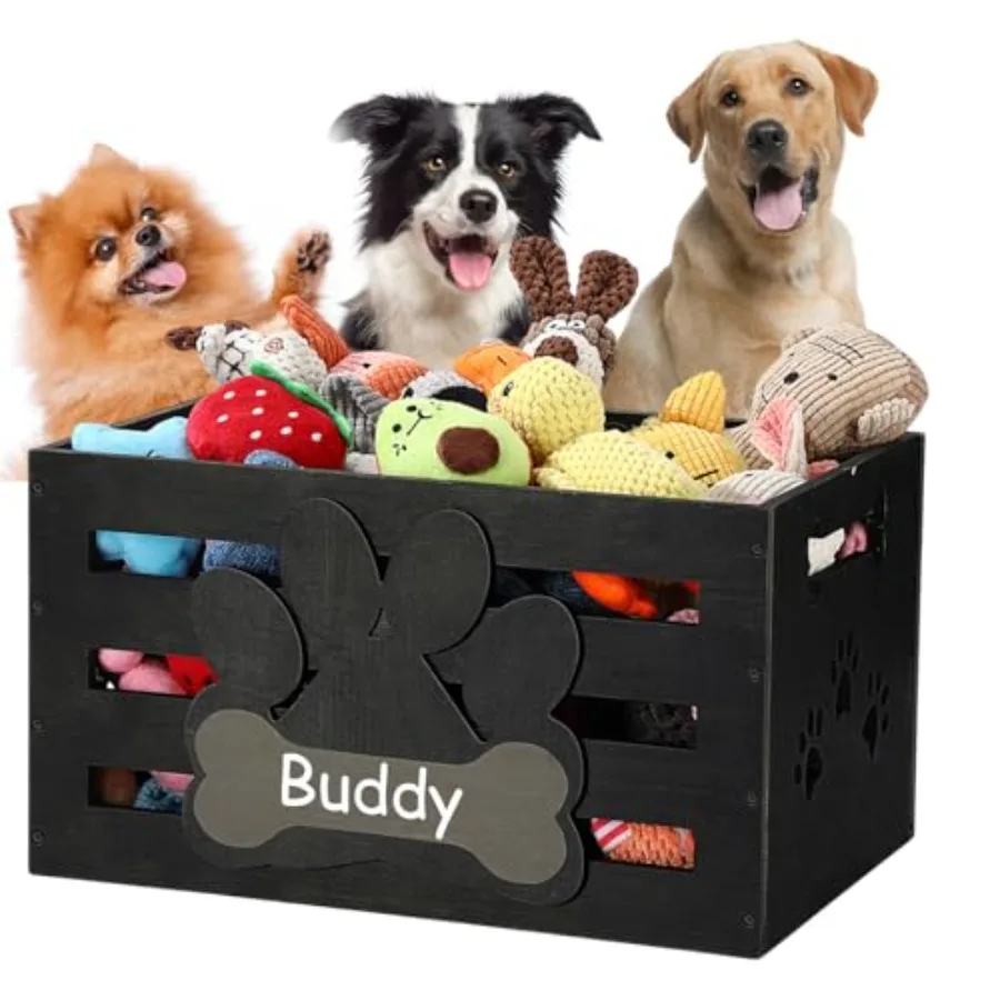 

Большая корзина для игрушек для собак из дерева, контейнер для хранения игрушек для собак с ручками и местом для этикетки, большой органайзер с дизайном в виде лапы