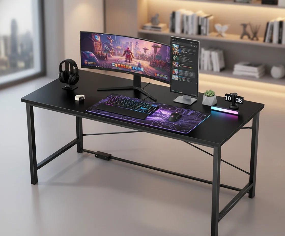 55 Inch Spacious Computer Desk | Sturdy Home Office Workstation for Study Work or Gaming | Dorm-Friendly Desk