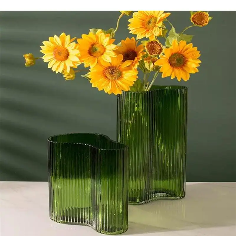 Simplicity Vertical Lines Glass Vase Transparent Flower Pots Decorative Living Room Decoration Floral Modern Home Decor