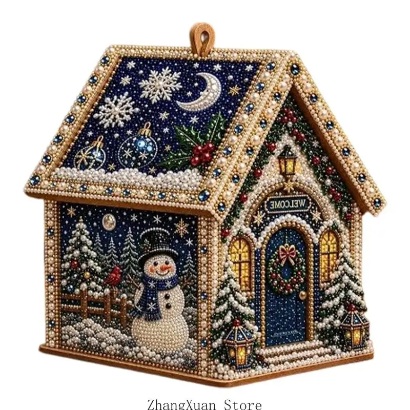 DIY-Weihnachtsperlen-Kunstset mit Strassstein-Gemäldestück und Perlen-Akzenten für eine abschließende hausförmige Präsentation – Detail 9
