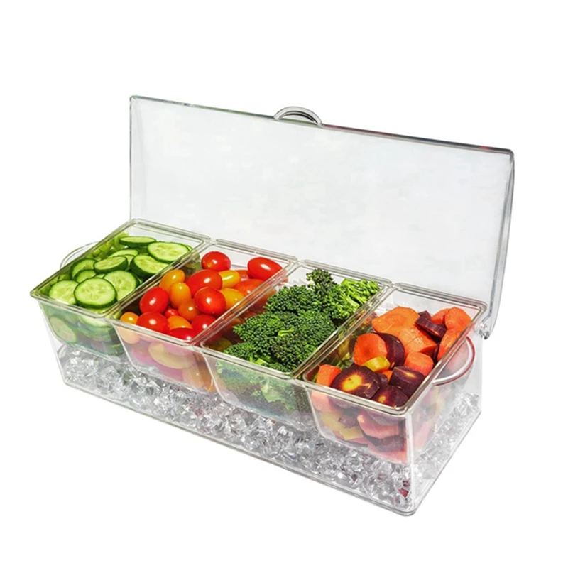 

Serving Tray Platter With Ice Chilled Condiment Server, 4 Individual Containers With Lids