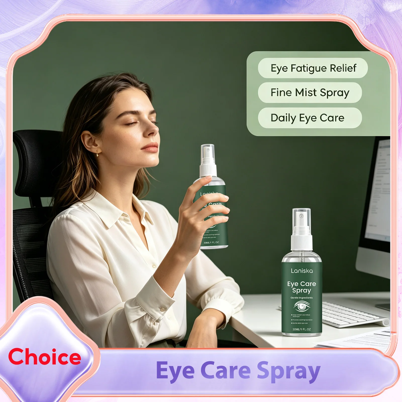 Laniska Eye Care Spray Instant Refreshing Relieve Ocular Discomfort Boost Moisture for Tired Dry Eyes Soothes Hydrating Eye Mist