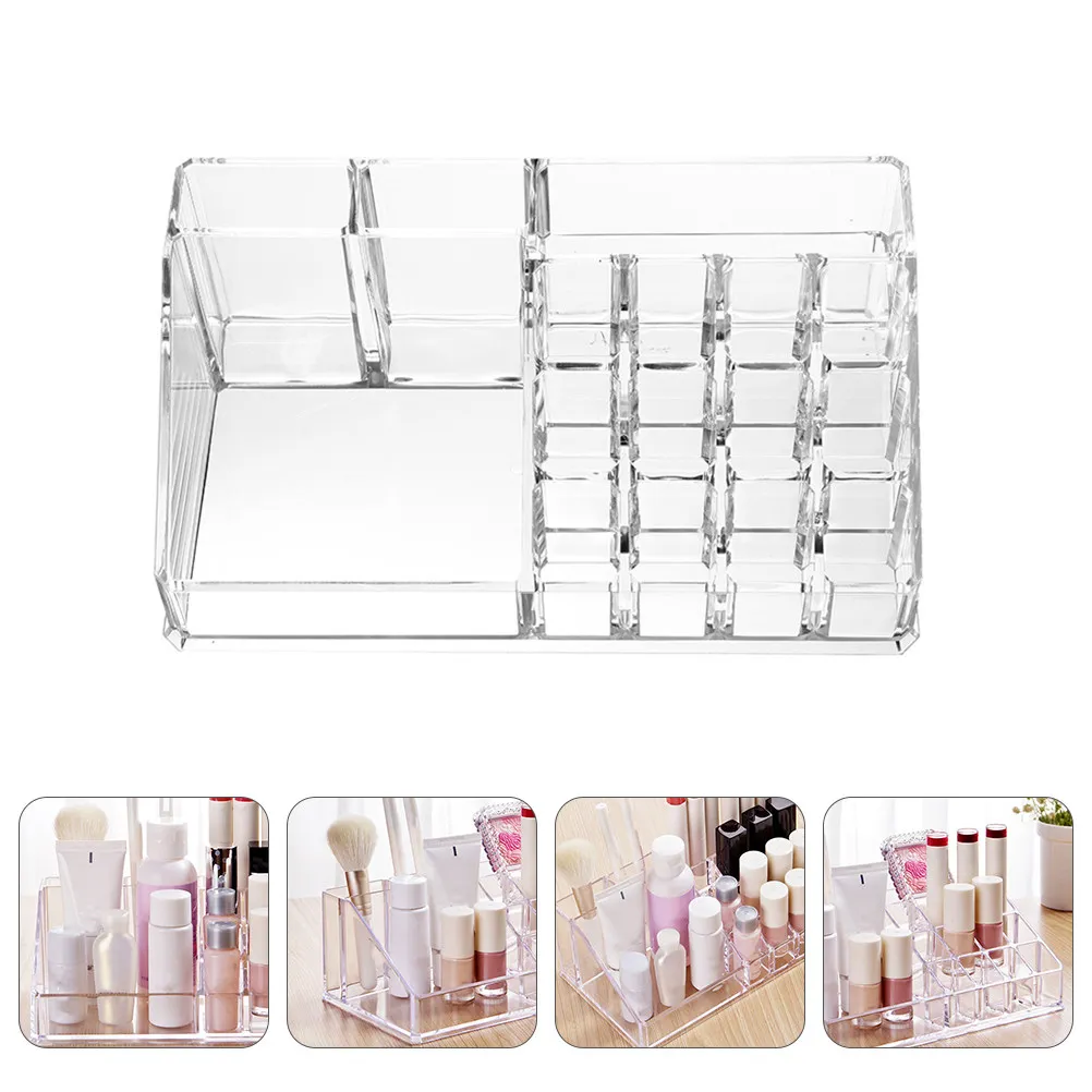 1Pcs Organizer Multiple Grids Transparent Desktop Storage Holder Large Capacity Makeup Brush Lipstick Holder